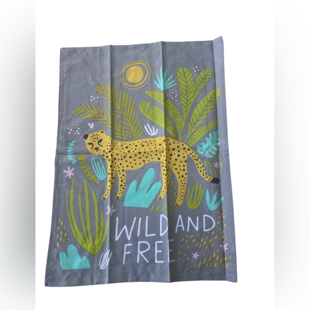 Hello Lucky Set of 2 Tea Towels "Wild and Free" Jungle Theme 100% Cotton New